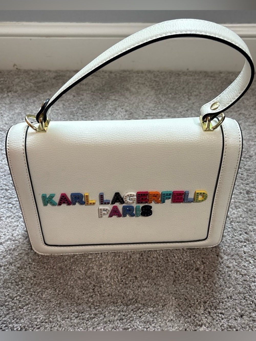 Karl Lagerfeld White Shoulder Bag with Multicolor Logo